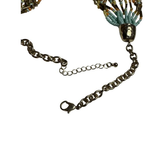 Seed Bead Statement Necklace Yellow Orange Turquoise Adjustable Lobster Clasp - Picture 3 of 7